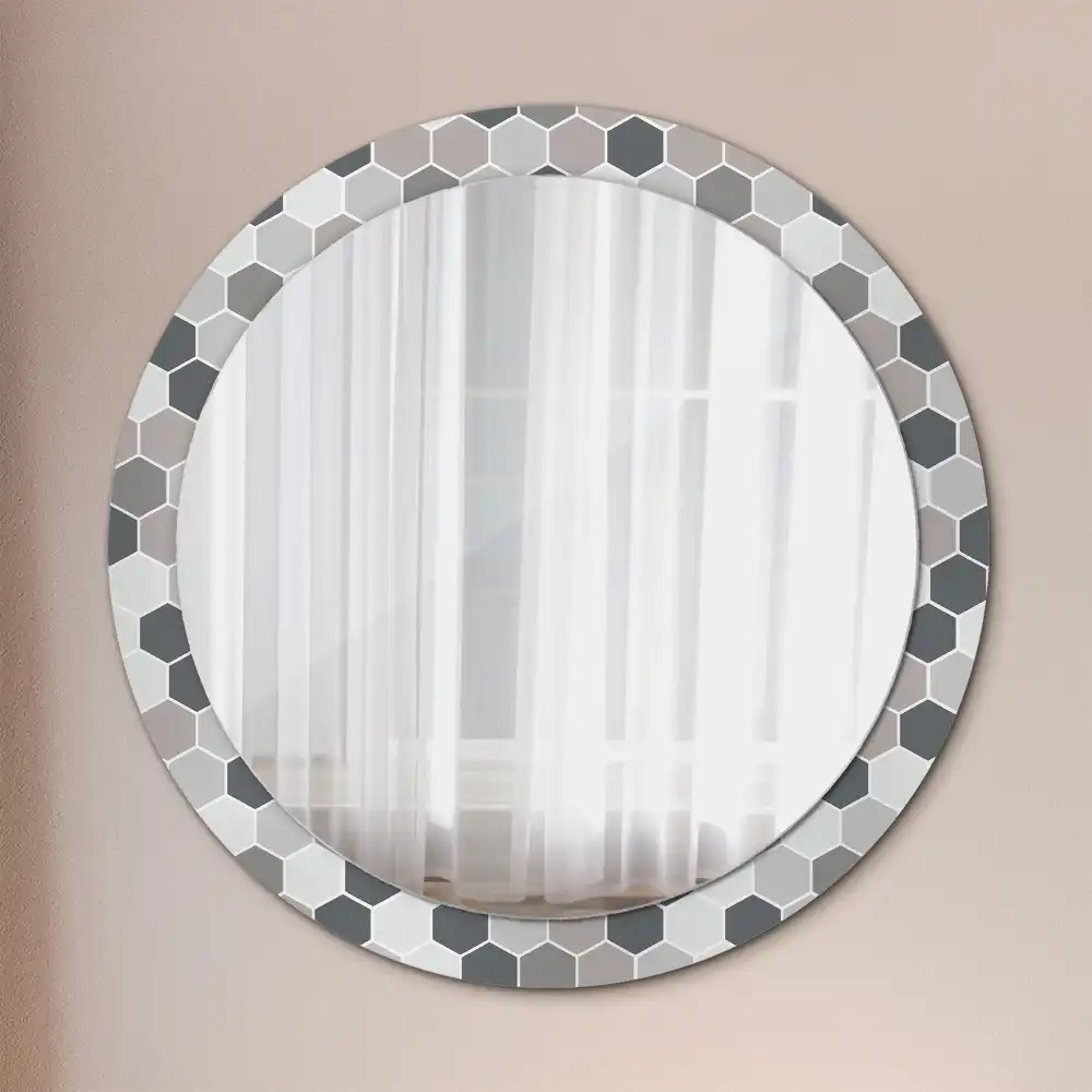 Round printed mirror Hexagonal pattern