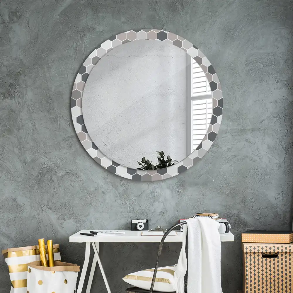Round printed mirror Hexagonal pattern