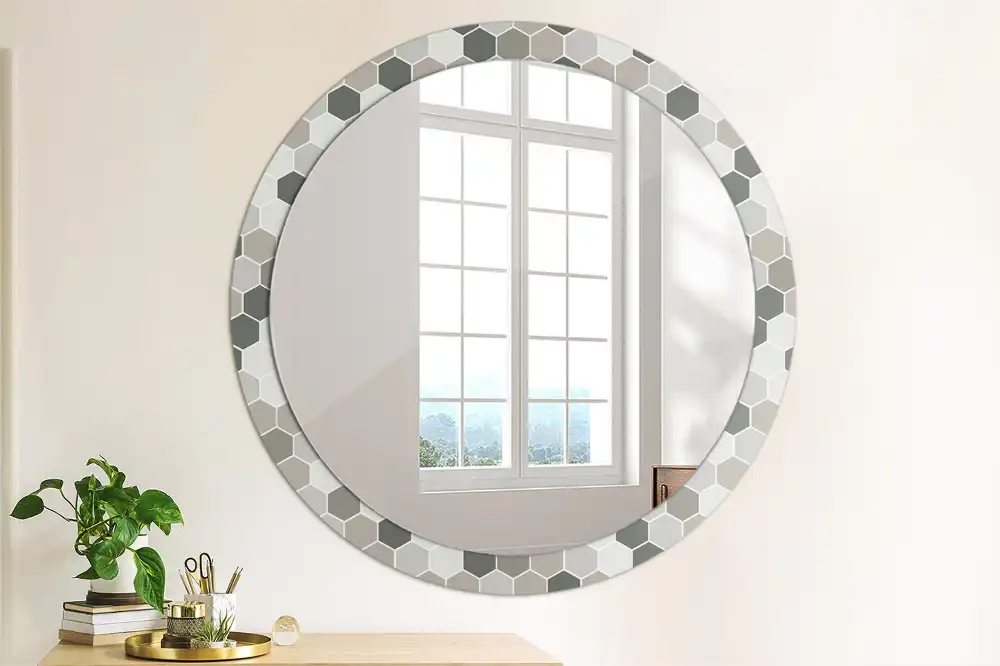 Round printed mirror Hexagonal pattern