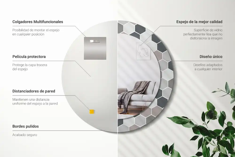 Round printed mirror Hexagonal pattern