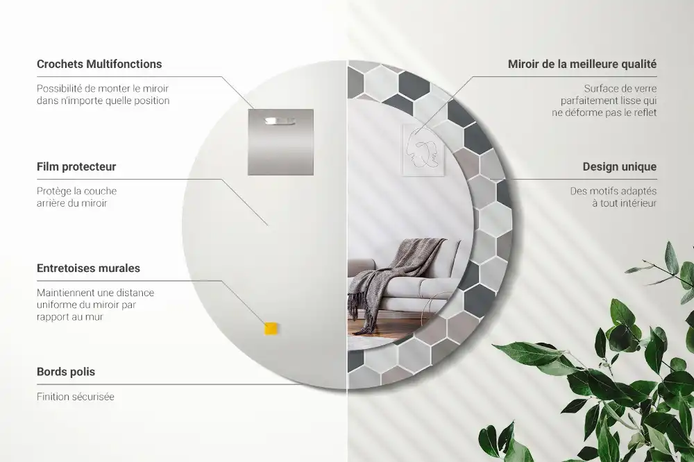 Round printed mirror Hexagonal pattern