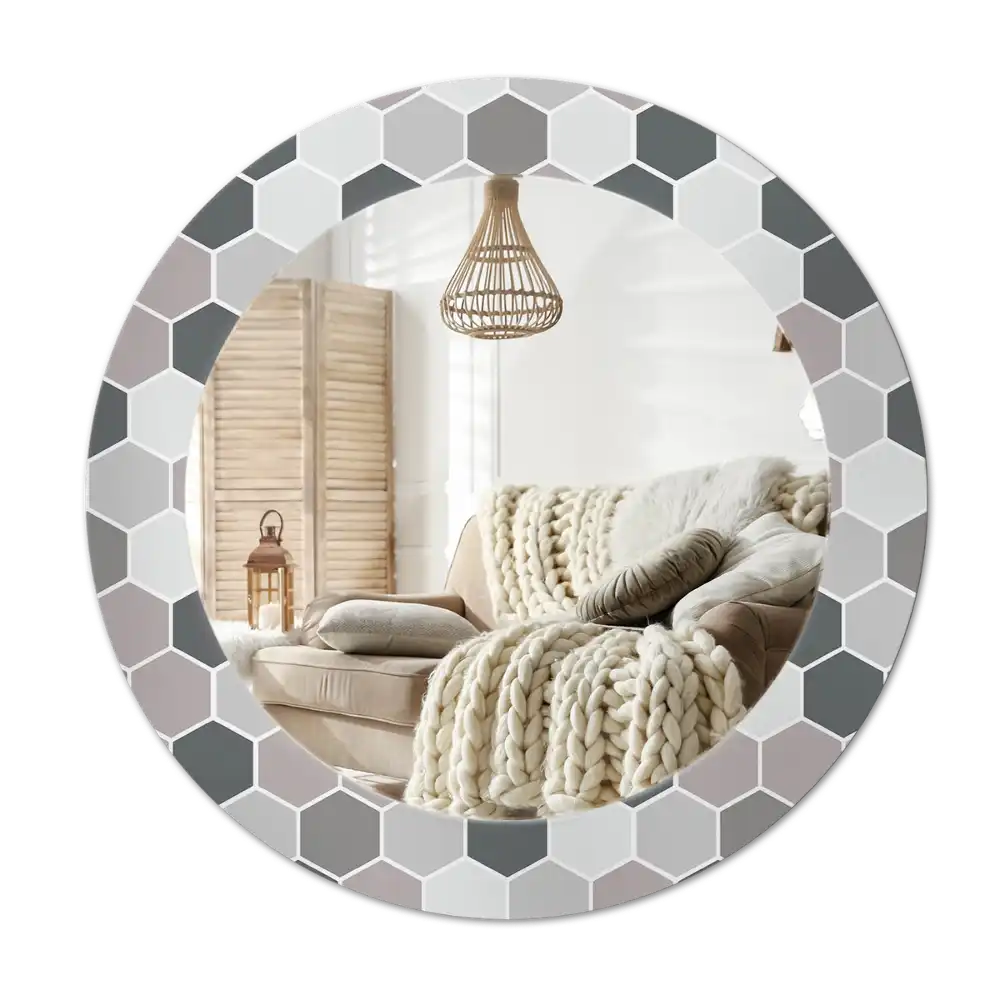 Round printed mirror Hexagonal pattern