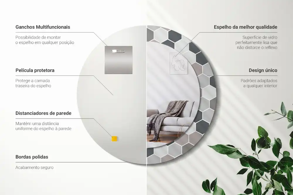 Round printed mirror Hexagonal pattern
