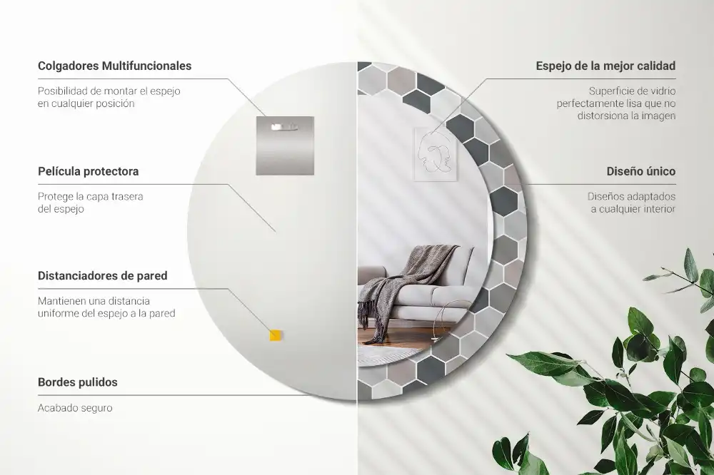 Round printed mirror Hexagonal pattern