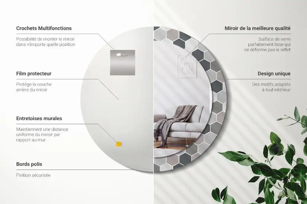 Round printed mirror Hexagonal pattern