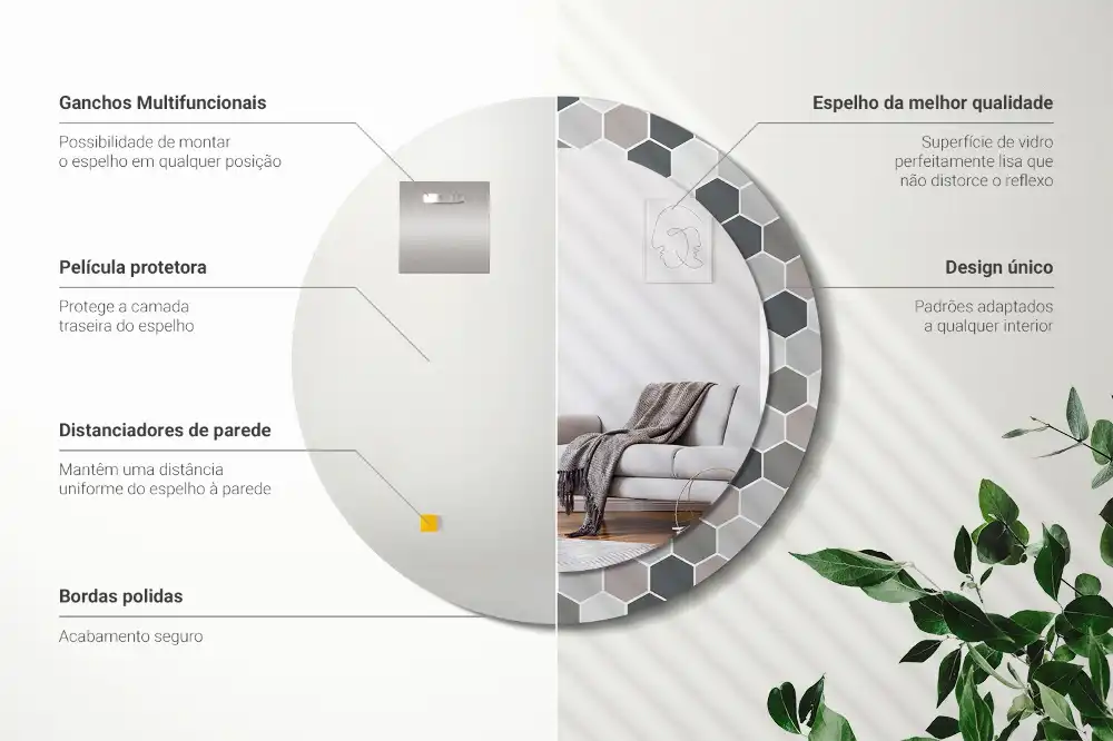 Round printed mirror Hexagonal pattern