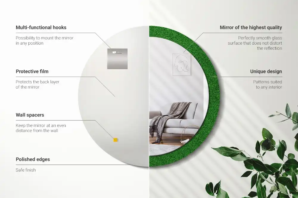 Round printed mirror Green grass