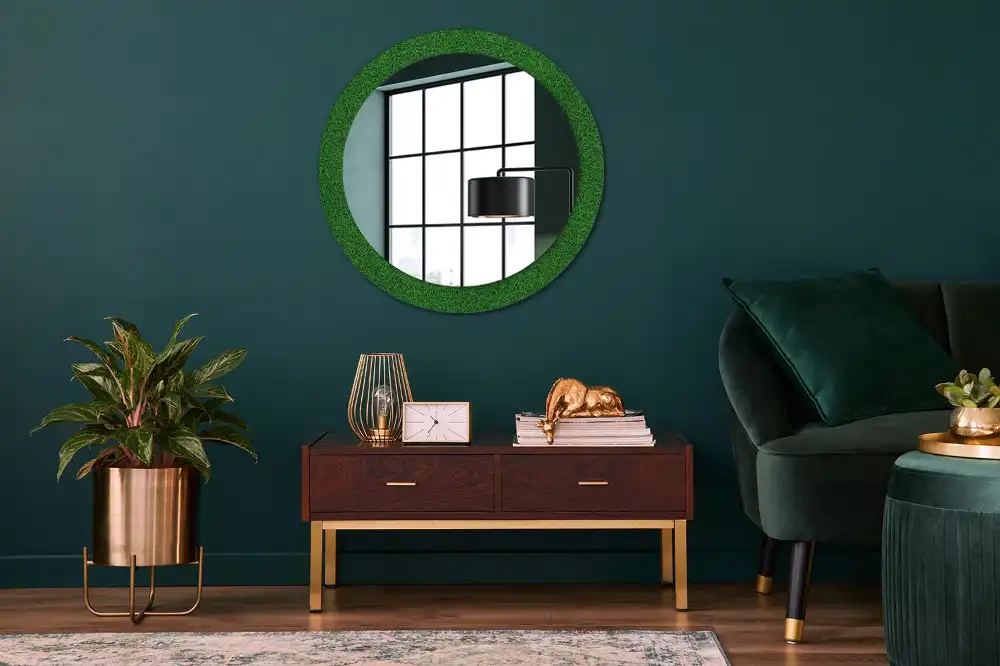 Round printed mirror Green grass
