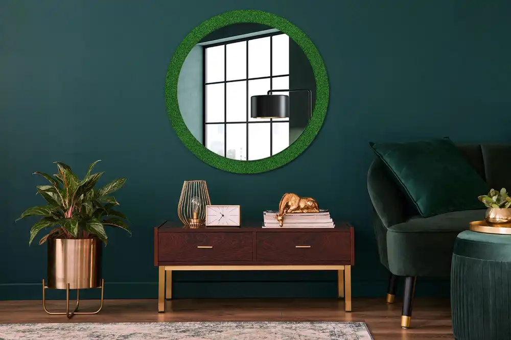 Round printed mirror Green grass