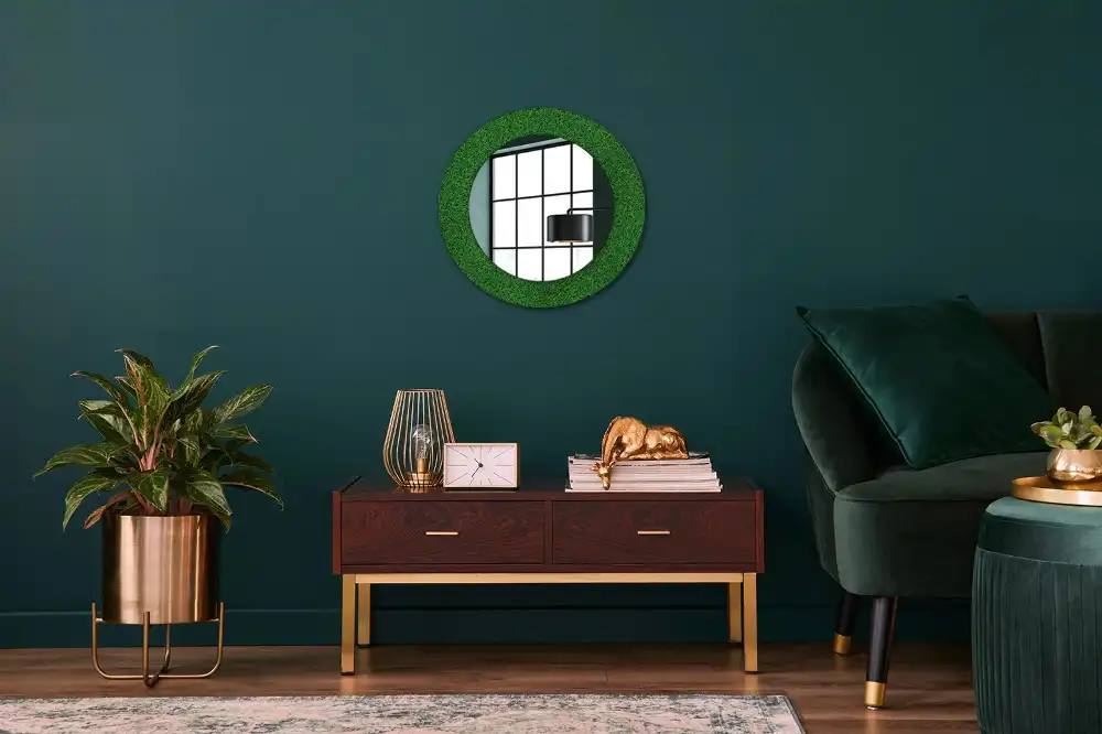 Round printed mirror Green grass