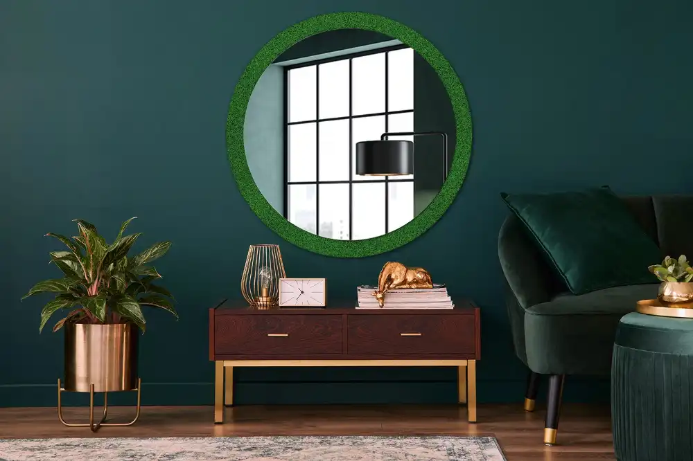 Round printed mirror Green grass