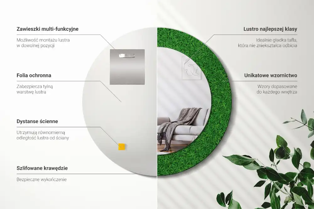 Round printed mirror Green grass