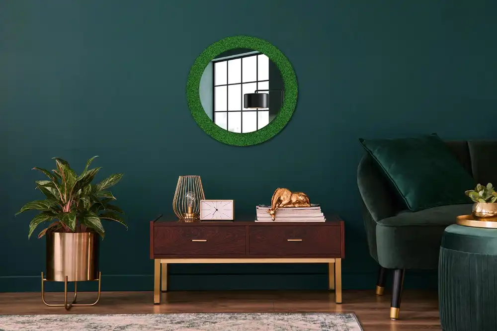 Round printed mirror Green grass