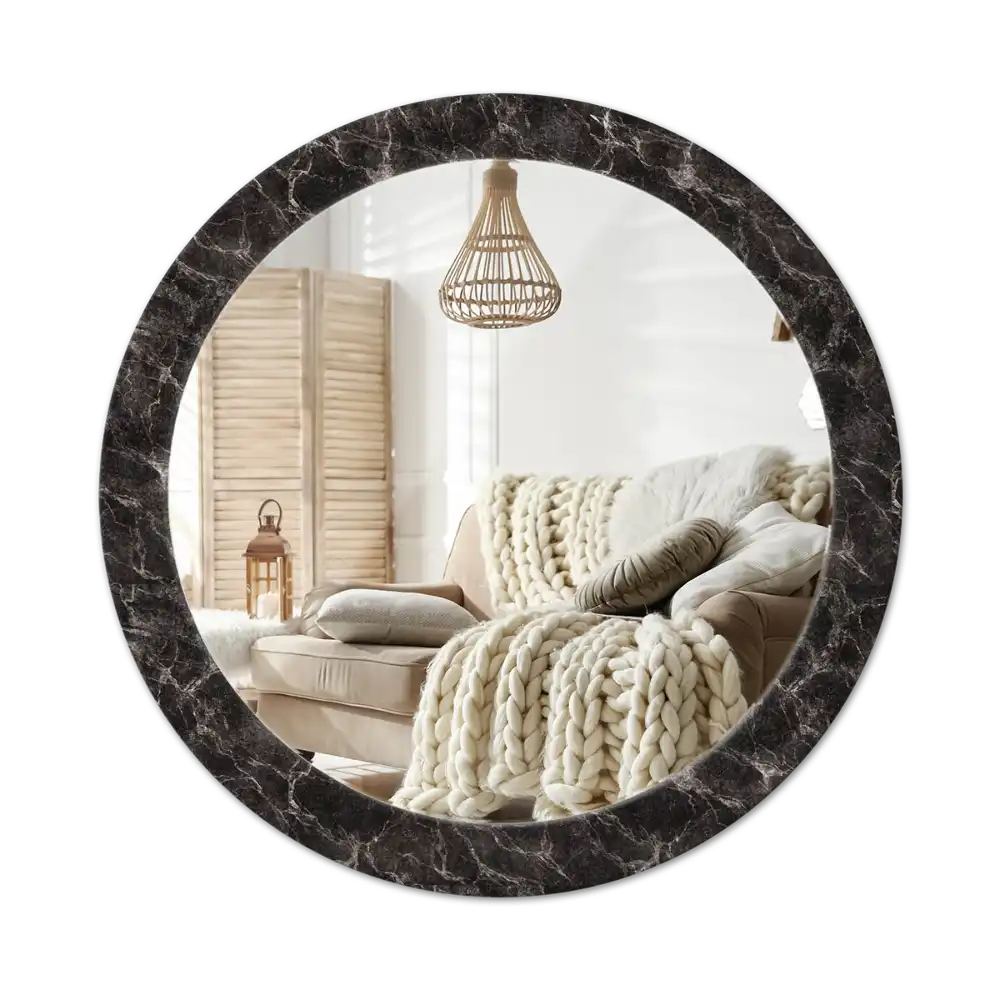Round mirror frame with print Black marble