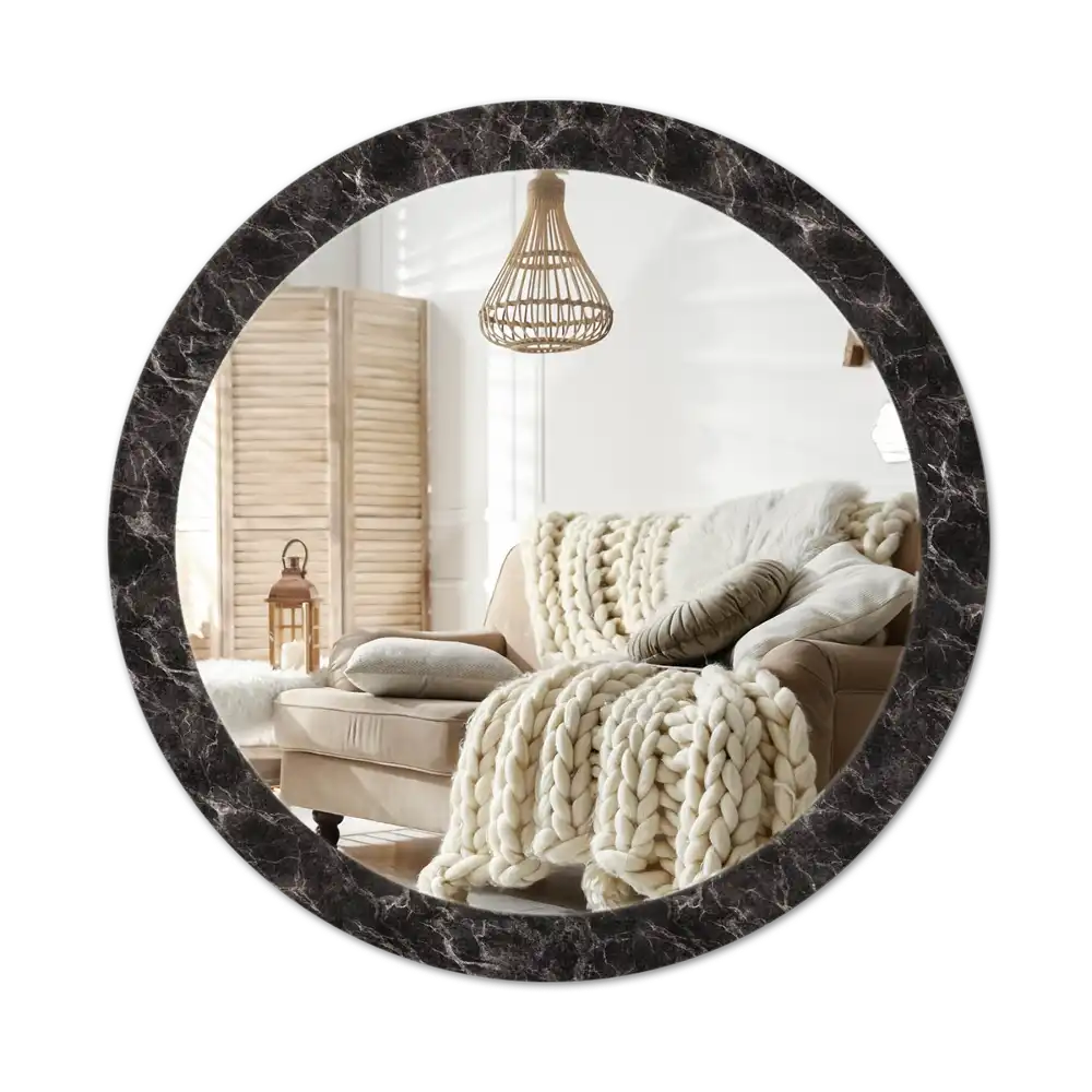 Round mirror frame with print Black marble