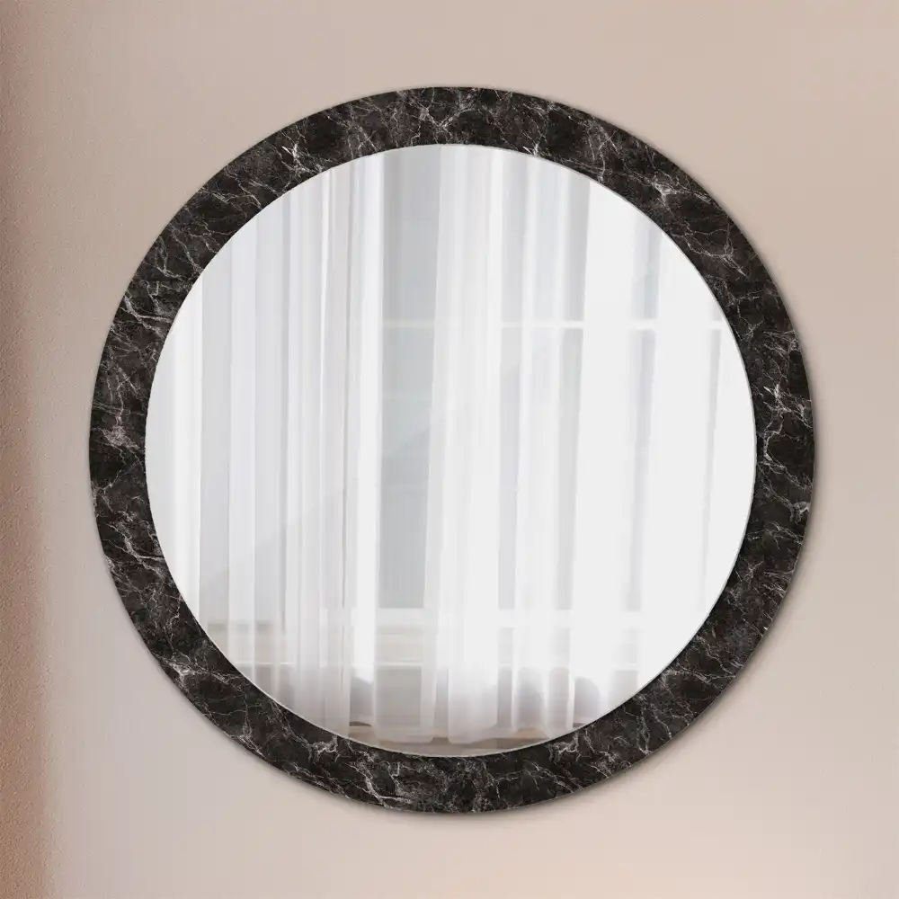 Round mirror frame with print Black marble