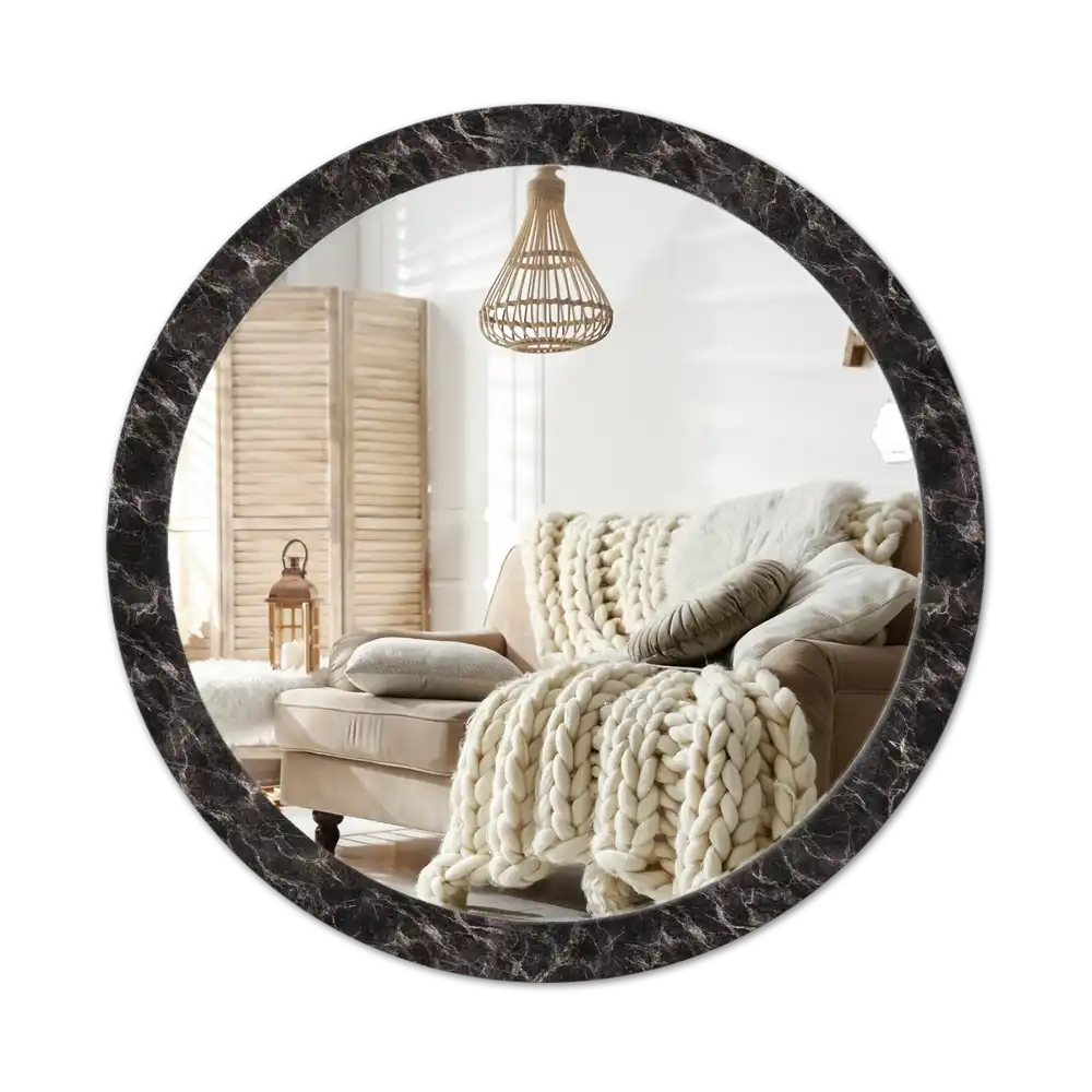 Round mirror frame with print Black marble