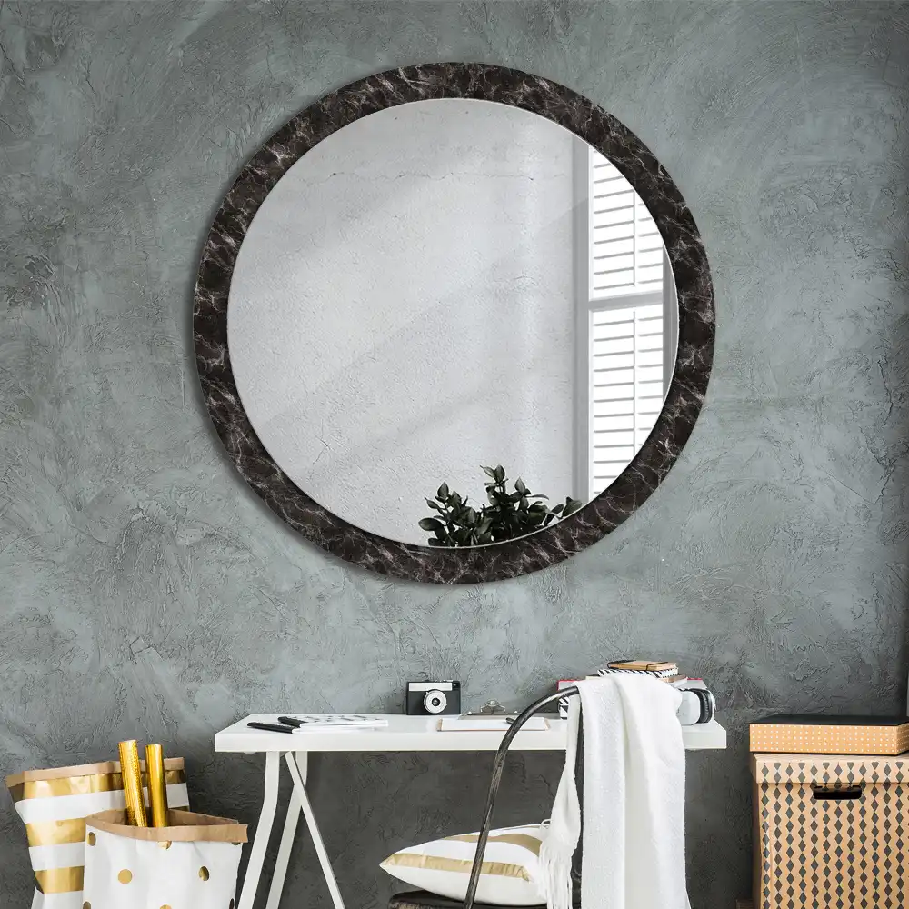 Round mirror frame with print Black marble
