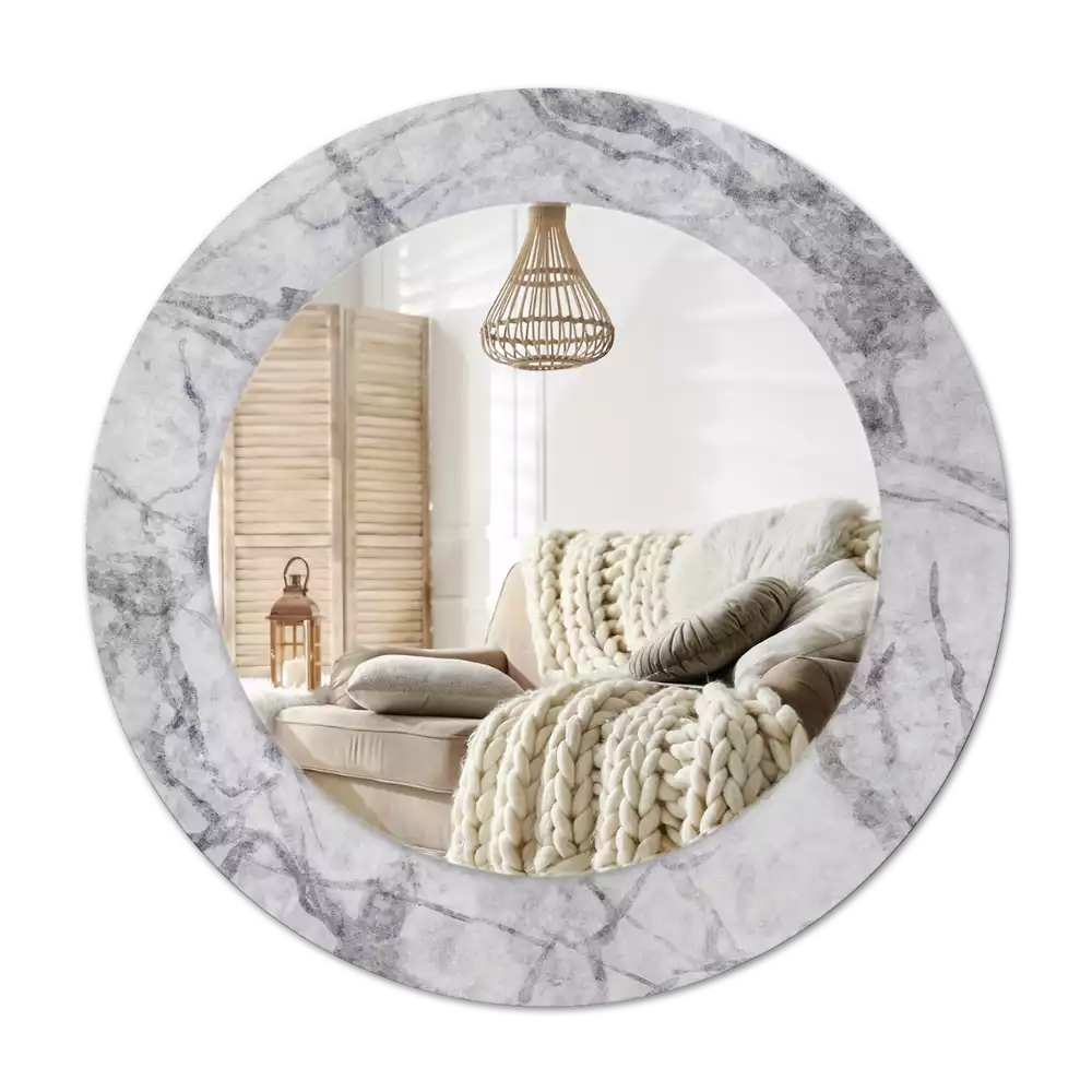 Round printed mirror White marble