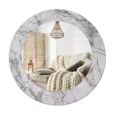 Round printed mirror White marble