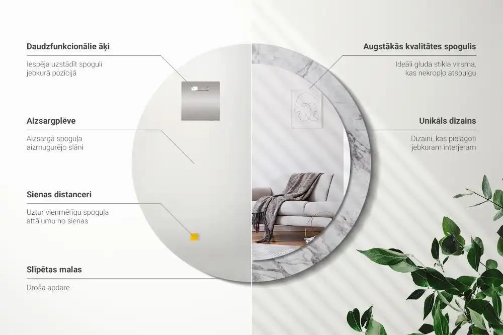 Round printed mirror White marble