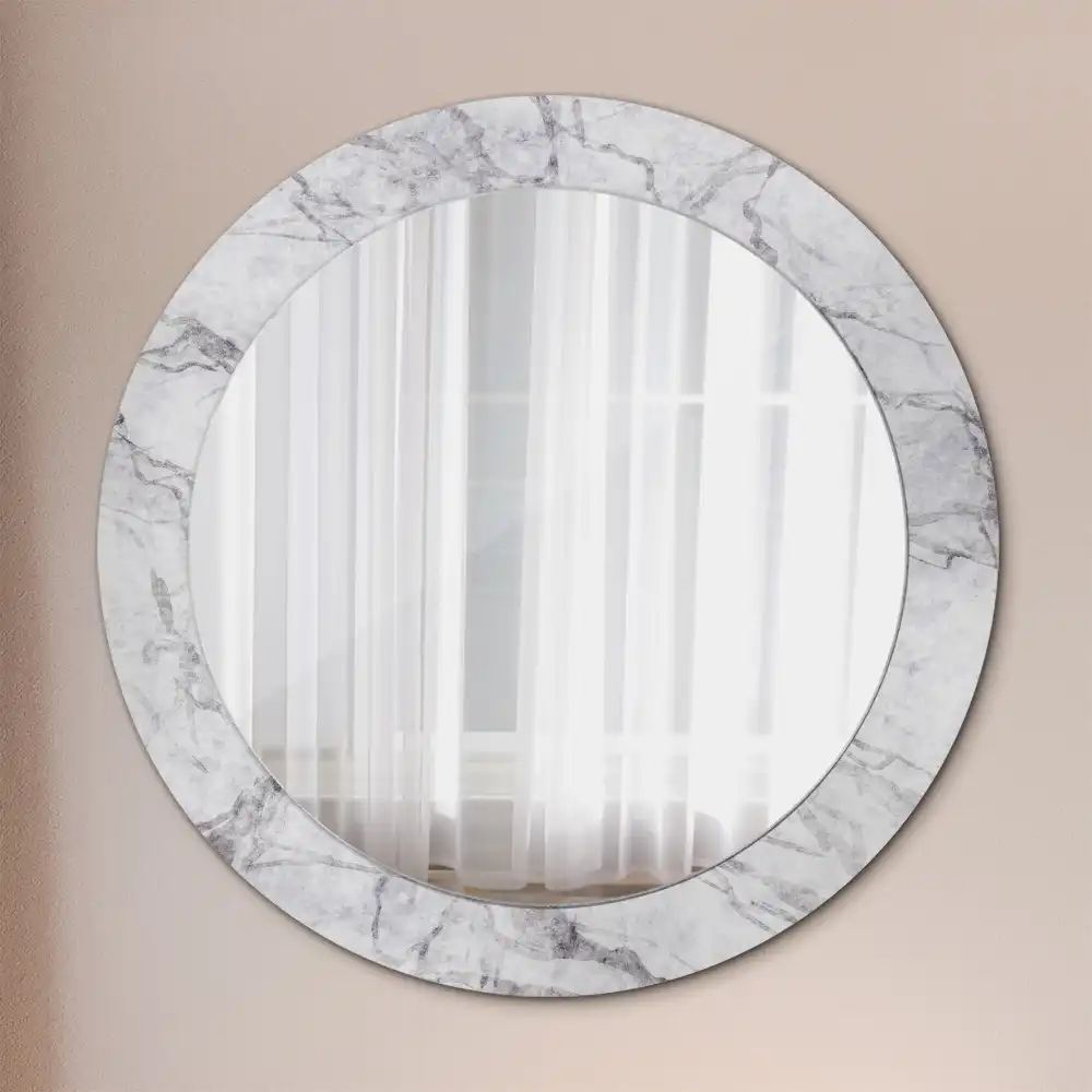 Round printed mirror White marble