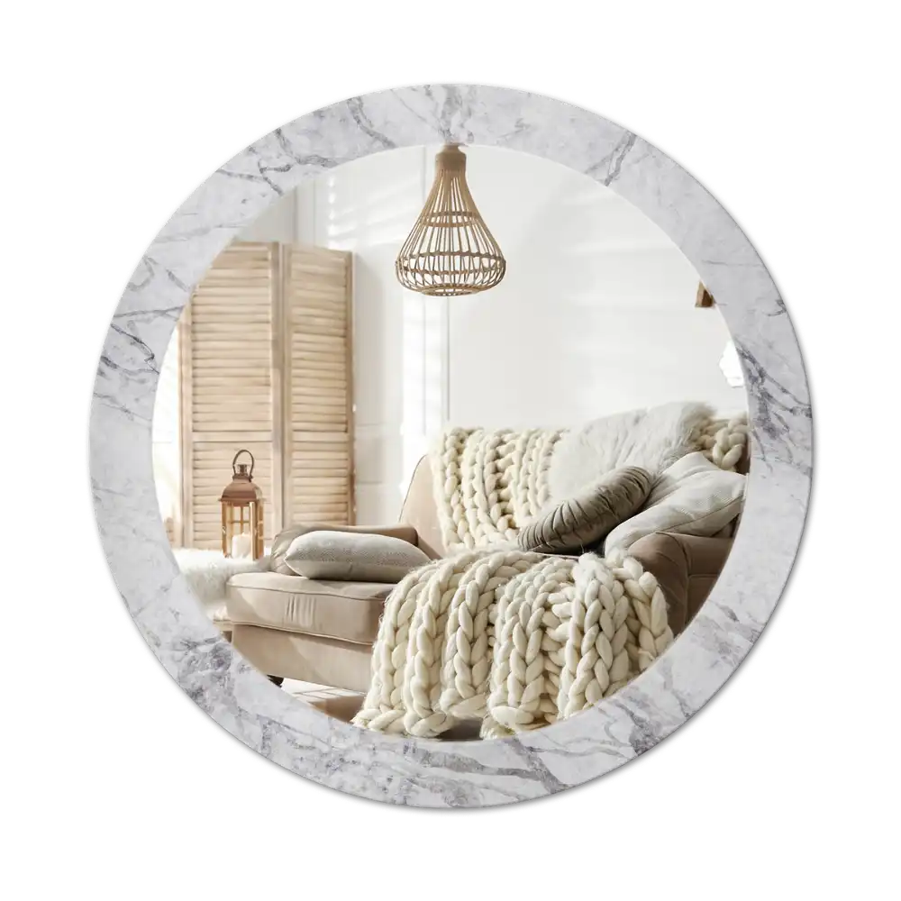 Round printed mirror White marble