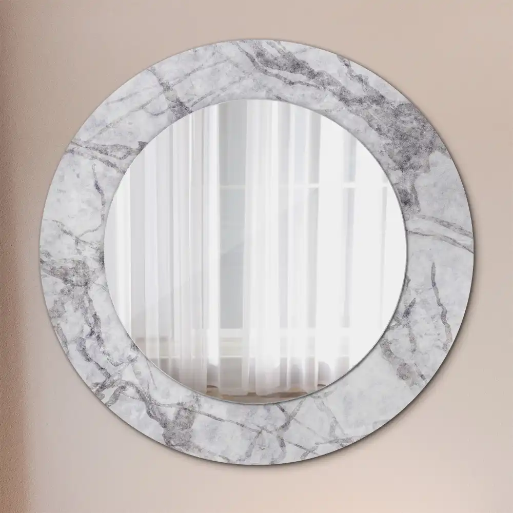 Round printed mirror White marble