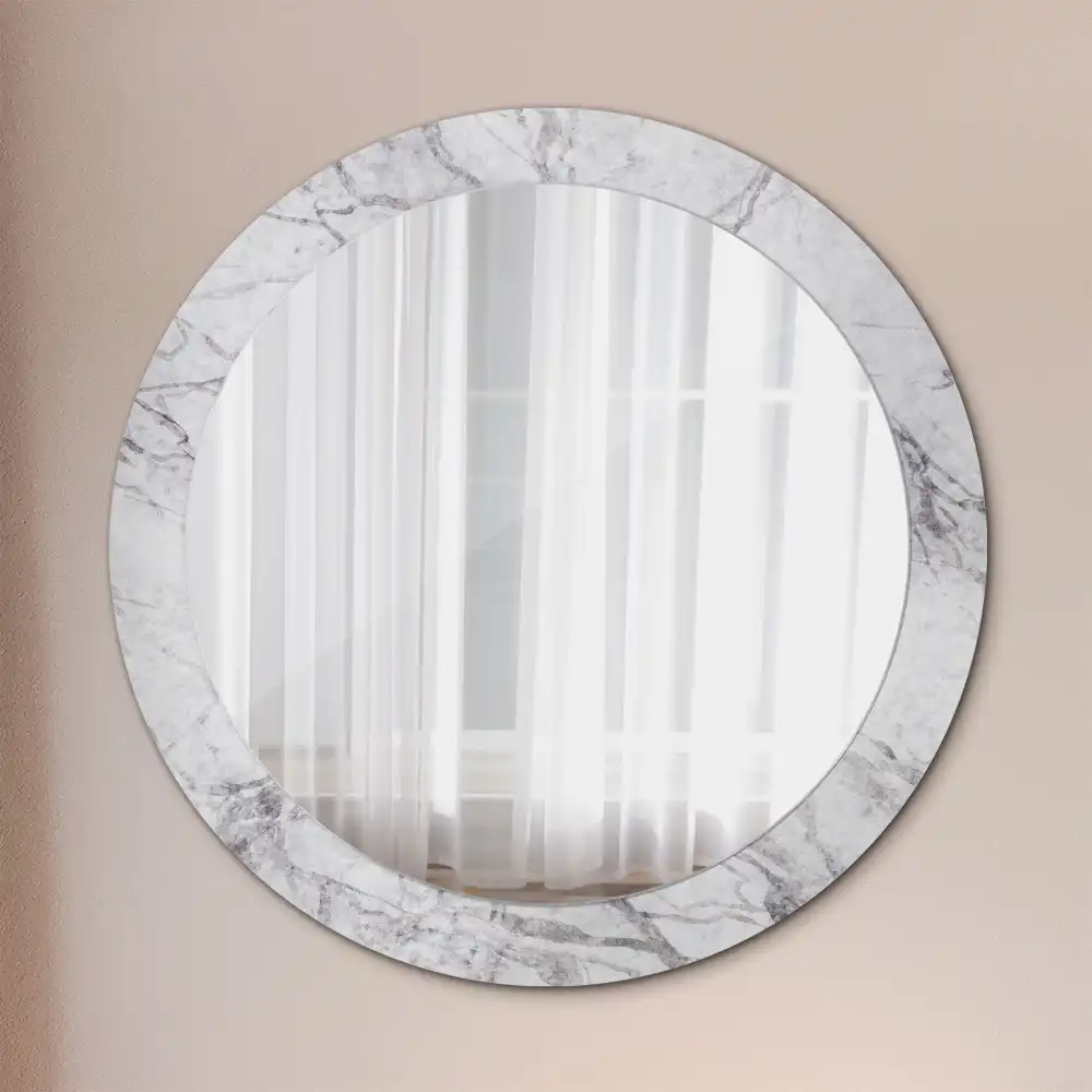 Round printed mirror White marble