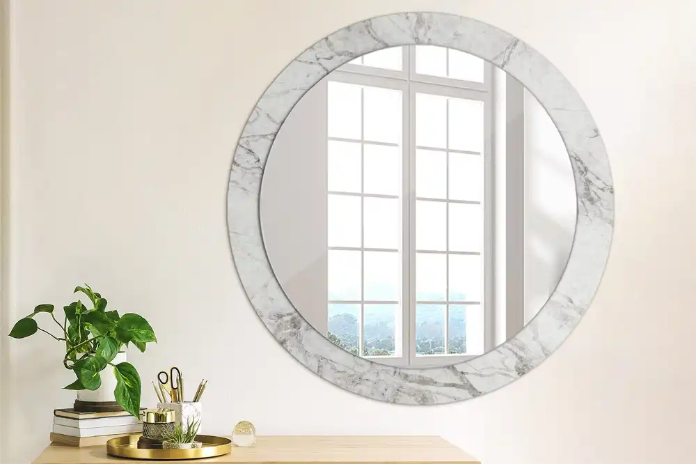 Round printed mirror White marble