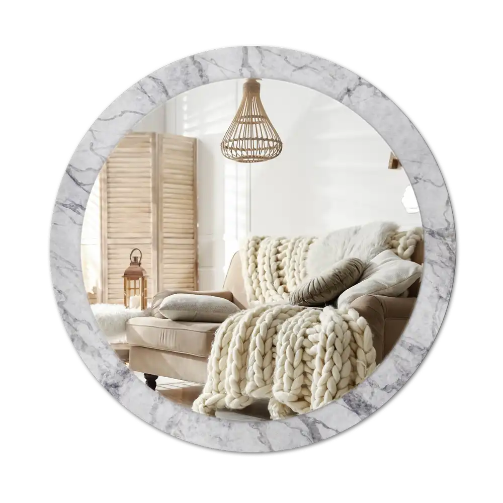 Round printed mirror White marble