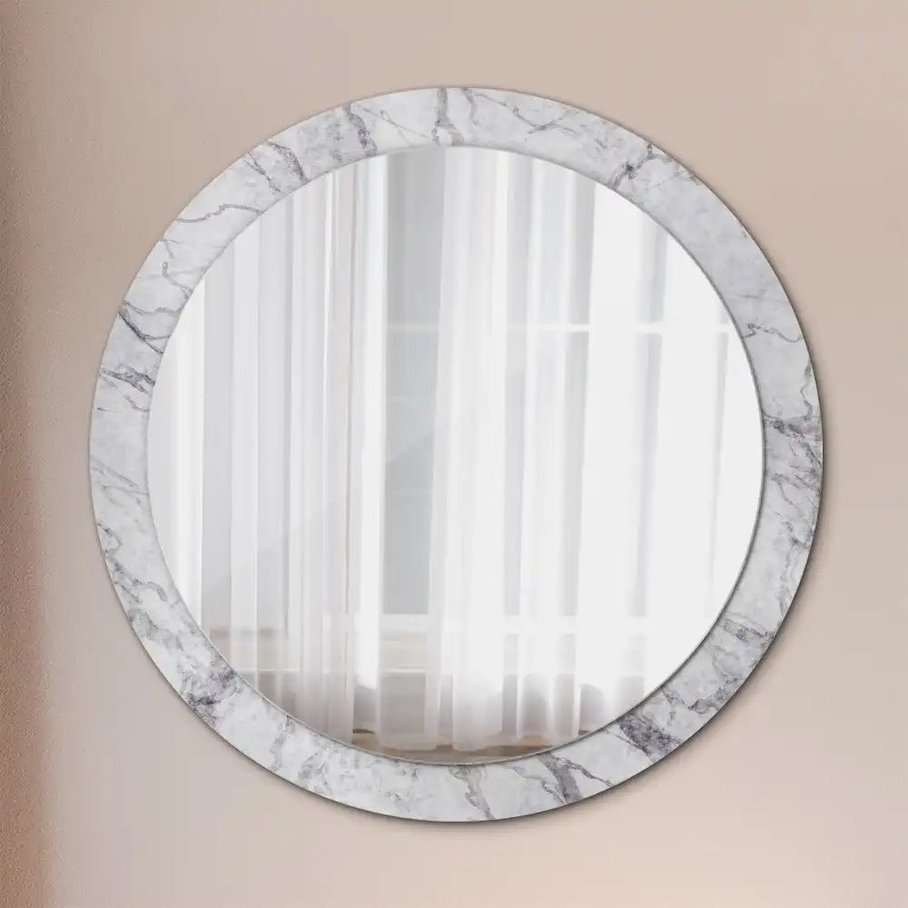 Round printed mirror White marble