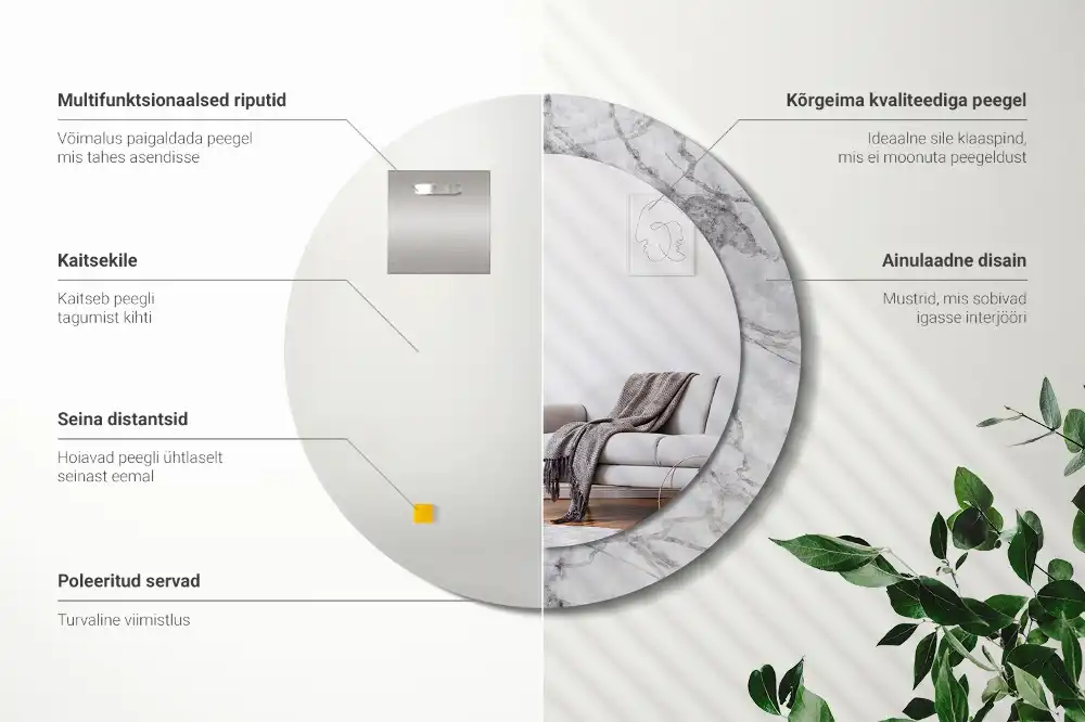 Round printed mirror White marble