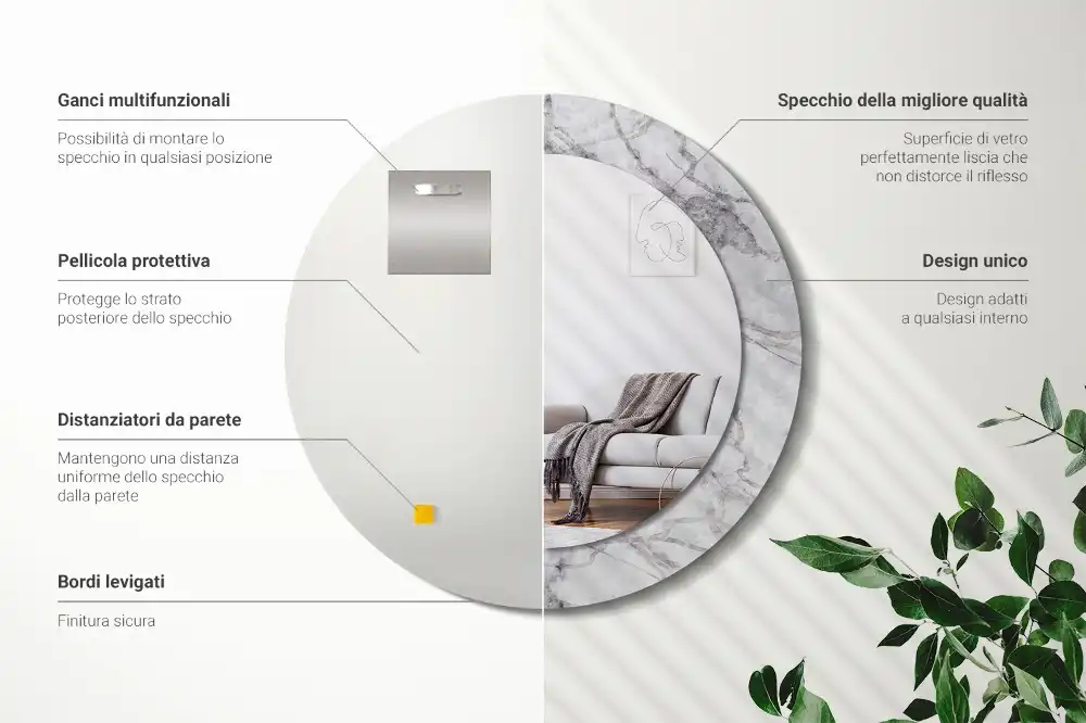 Round printed mirror White marble