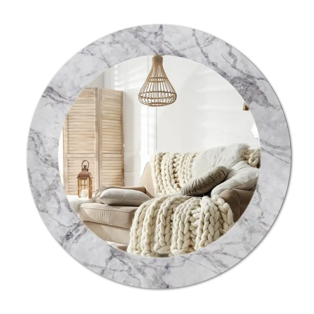 Round printed mirror White marble