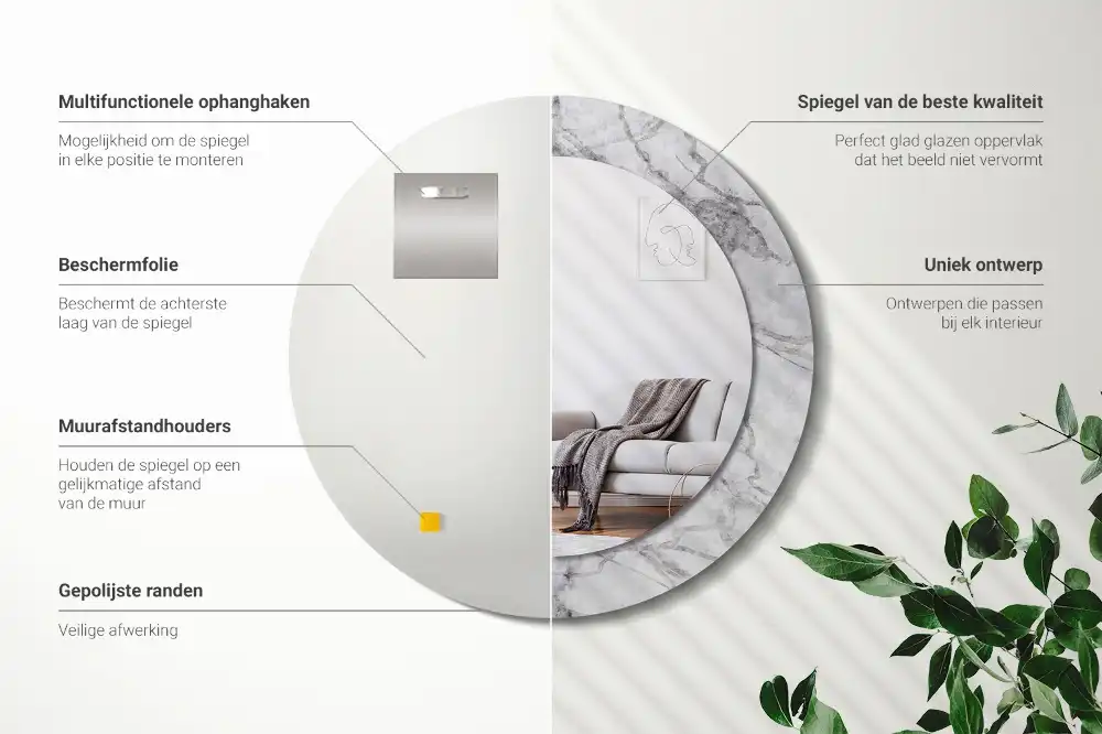 Round printed mirror White marble