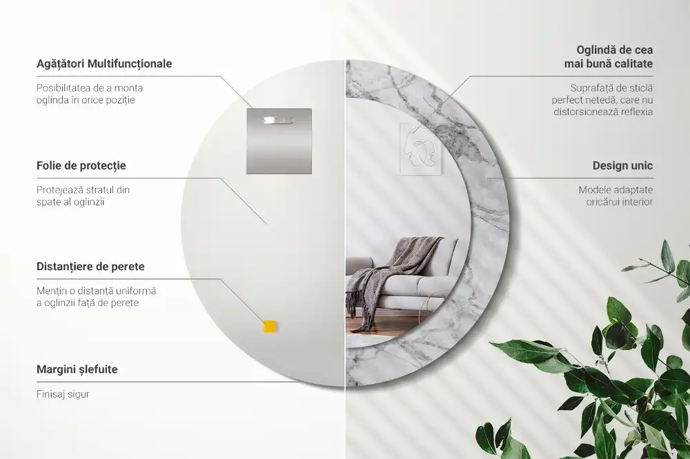 Round printed mirror White marble