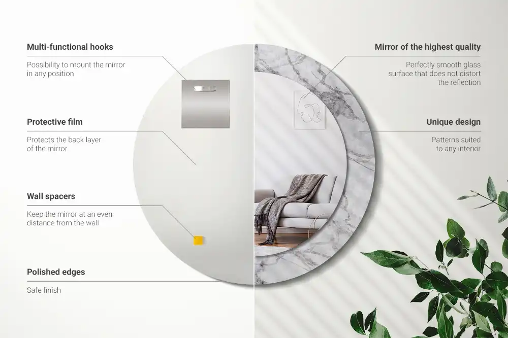 Round printed mirror White marble