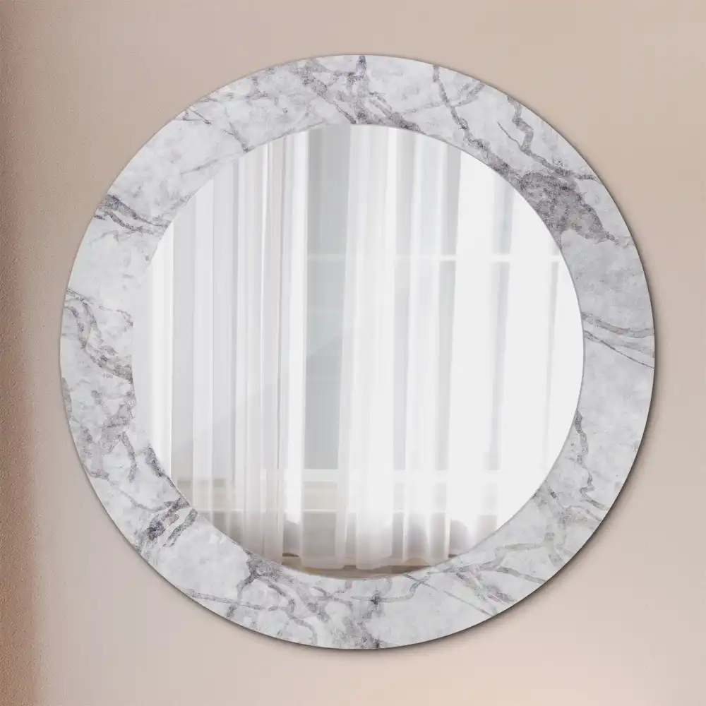 Round printed mirror White marble