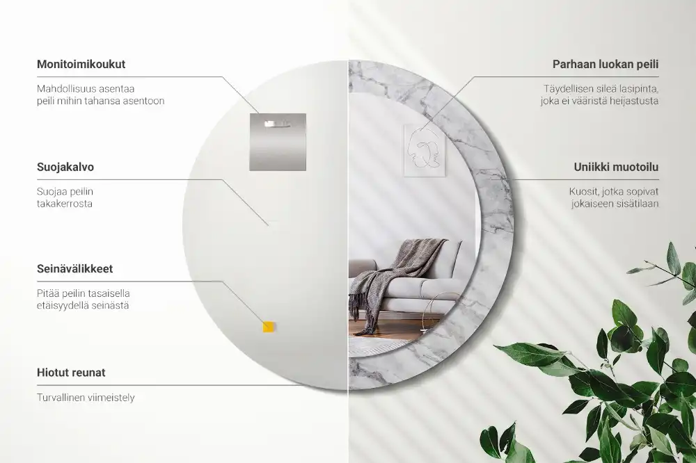 Round printed mirror White marble