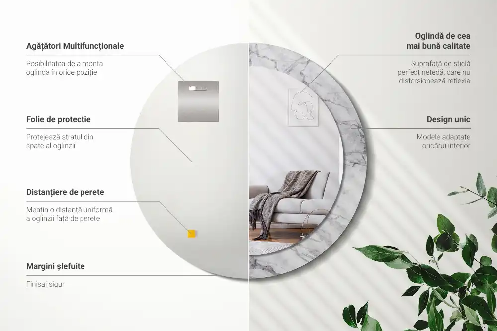 Round printed mirror White marble