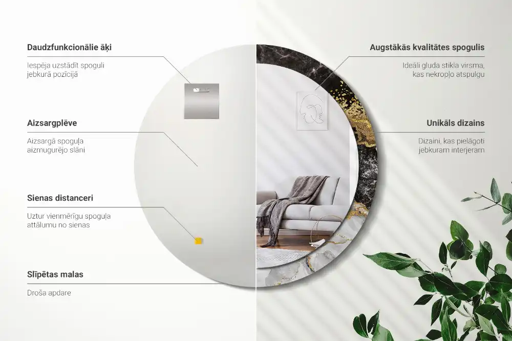 Round wall mirror decor Marble loft