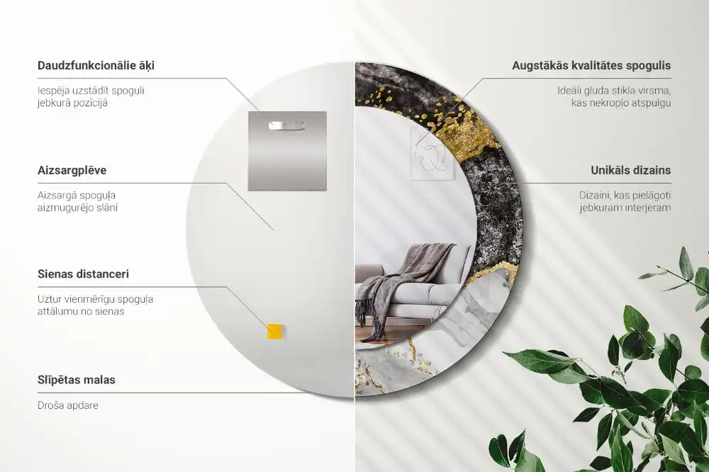 Round wall mirror decor Marble loft