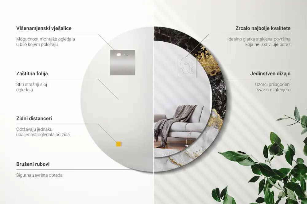 Round wall mirror decor Marble loft