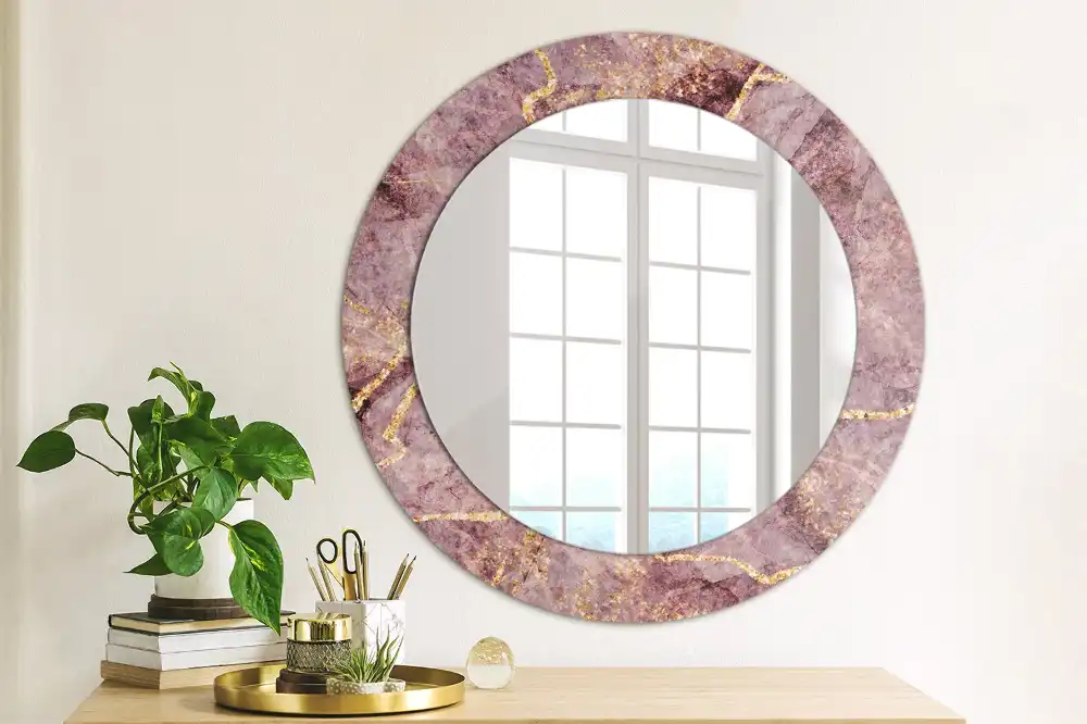 Round mirror frame with print Imitation marble