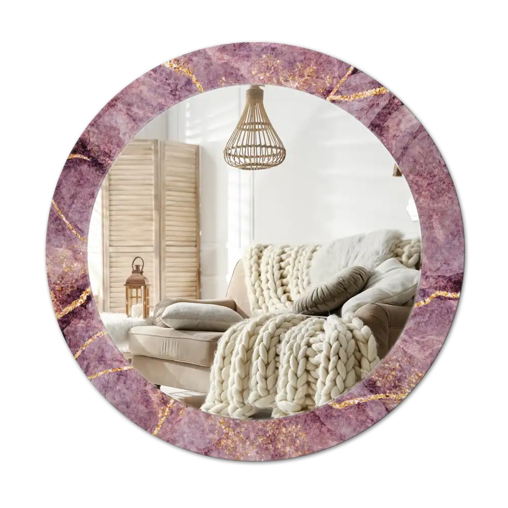 Round mirror frame with print Imitation marble