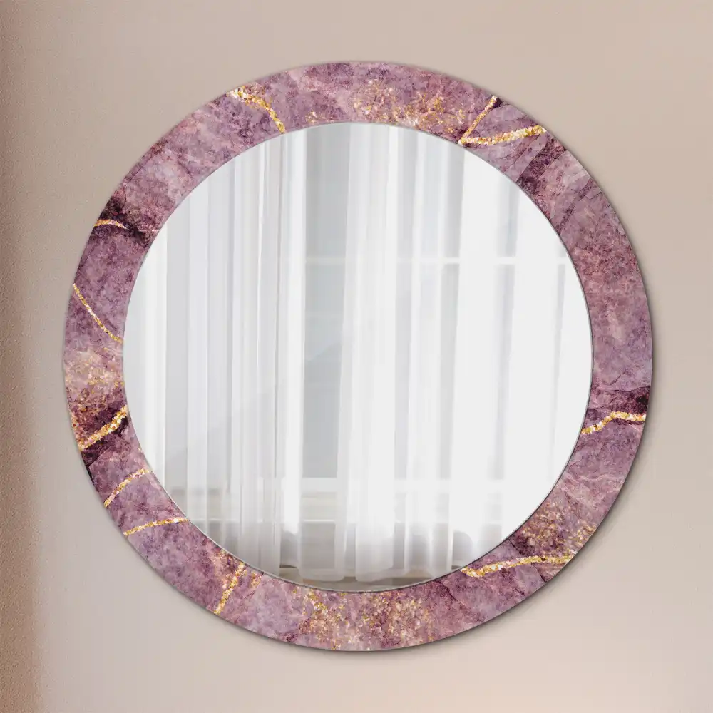 Round mirror frame with print Imitation marble