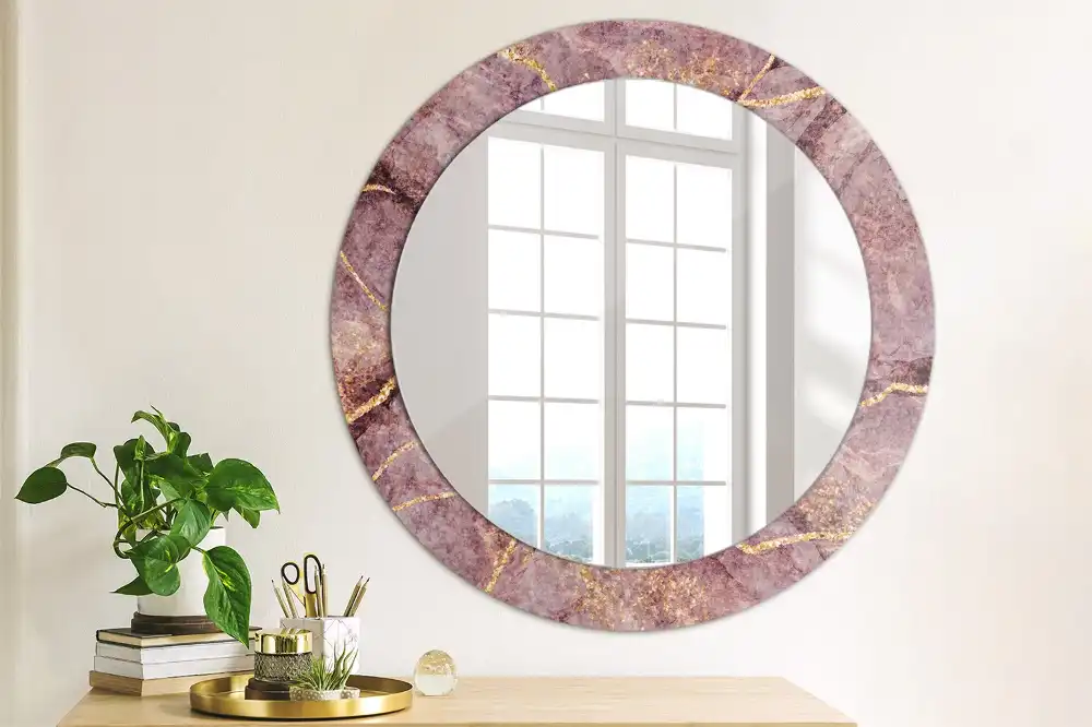 Round mirror frame with print Imitation marble