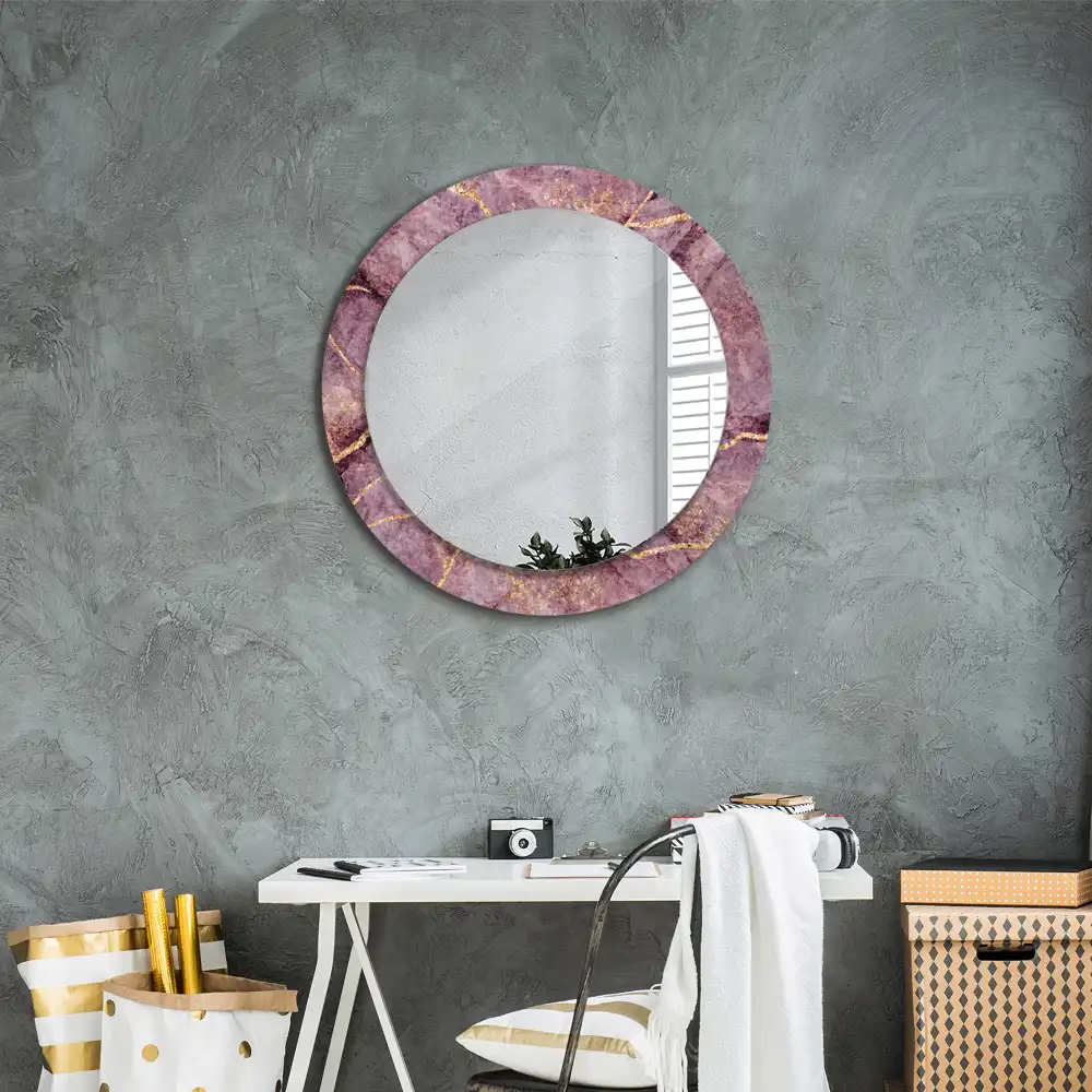 Round mirror frame with print Imitation marble