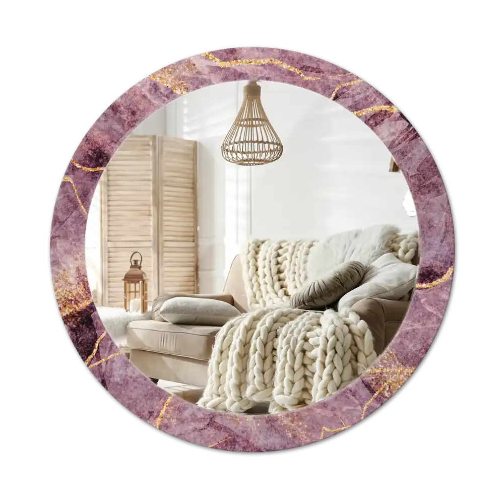 Round mirror frame with print Imitation marble